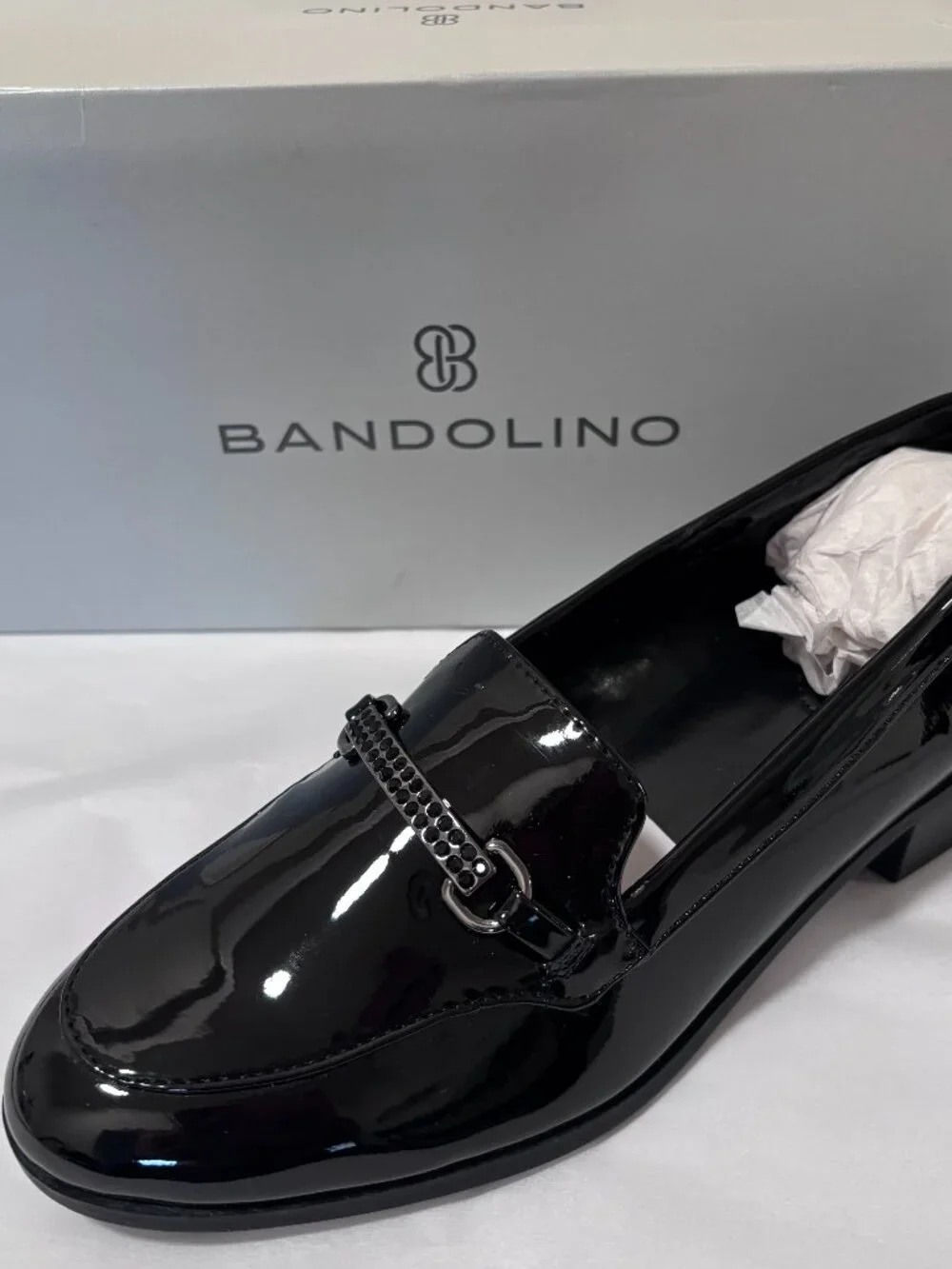Bandolino Black Patent Rhinestone Loafers 8